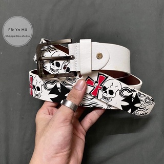 Thắt lưng họa tiết đầu lâu hợp thời trang 2022 cho nữ nam