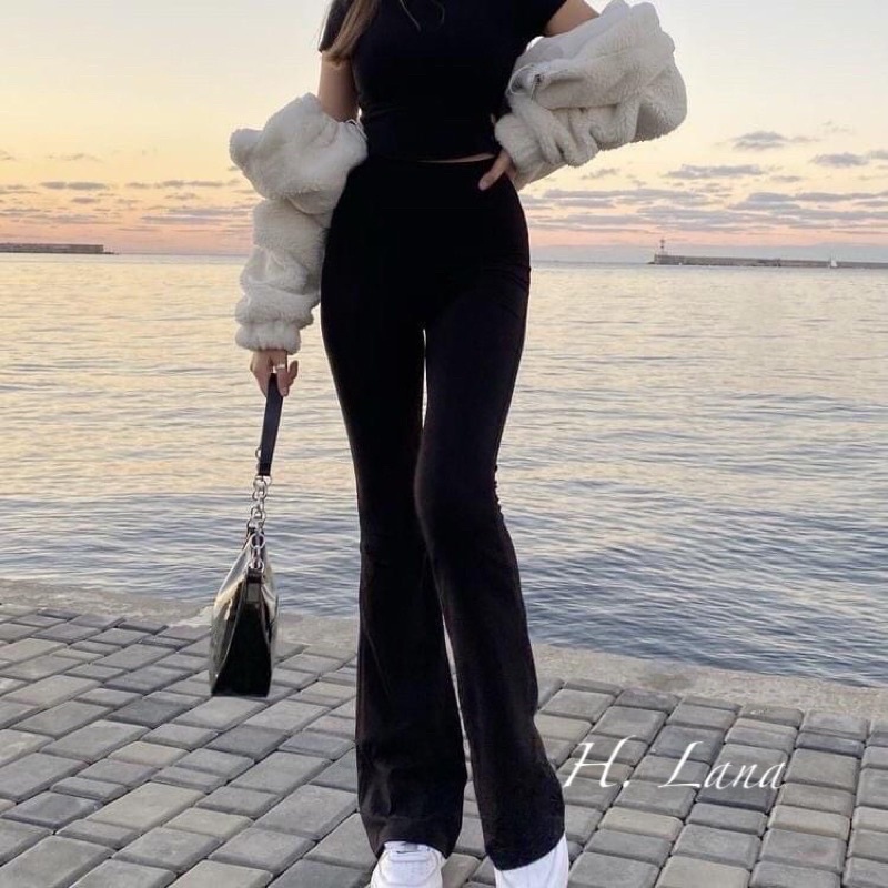 Quần legging ống loe nữ cạp cao thun dáng dài tôn dáng thời trang Ladya Store