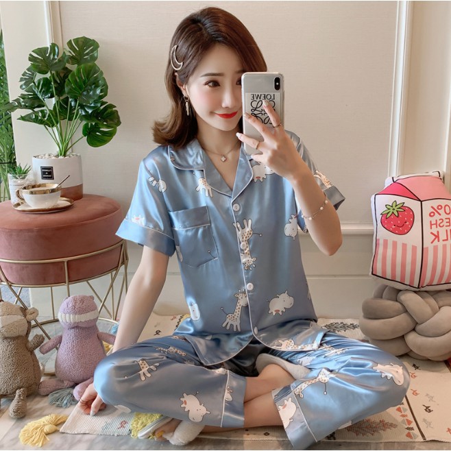 Bộ Mặc Nhà Mùa Thu Lụa Băng Mềm Mịn Hàng Quảng Châu Cao Cấp