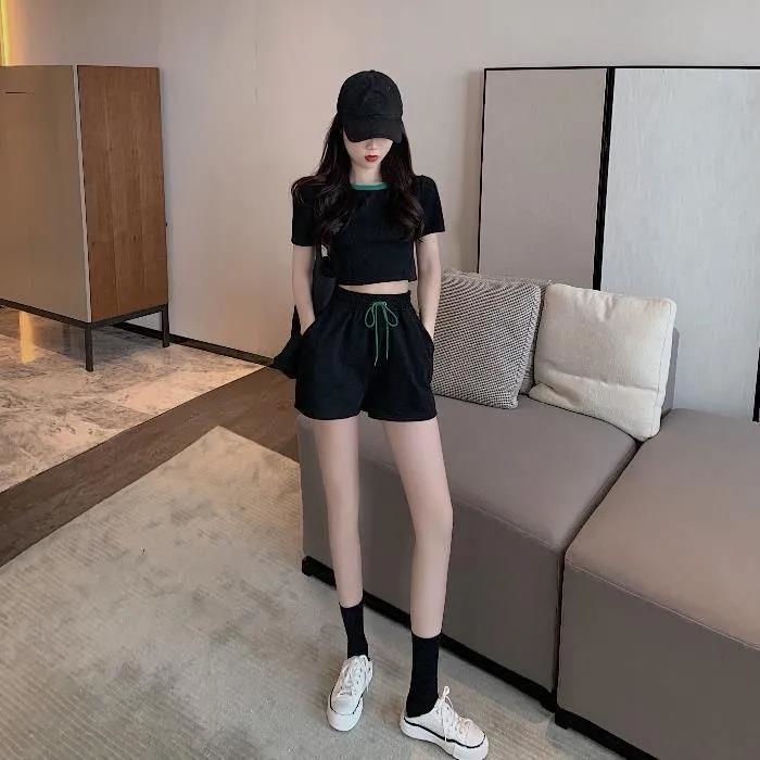 Set đồ vải thun quần ngắn hai mảnh dành cho tập luyện thể thao yoga mùa hè 2022