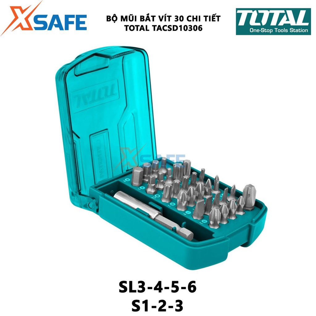 Bộ mũi bắt vít 30 chi tiết TOTAL TACSD10306 | bộ 30 mũi siết vít kích thước 25mm lắp ráp hay tháo mở các chi tiết