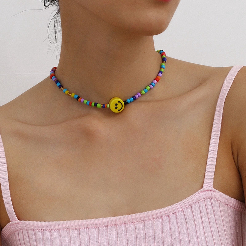 Vòng cổ Ngắn Xỏ Hạt Hình Mặt Cười Thời Trang Bohemian Dành Cho Nữ