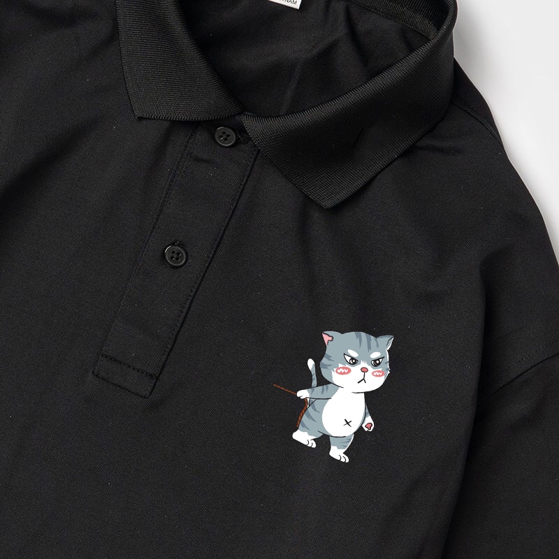 Áo thun polo nam nữ form rộng hình cute, áo phông polo cổ bẻ đôi , cặp chất vải poly cá sấu dày mát