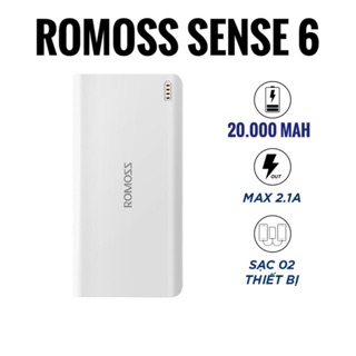 [HÀNG CHÍNH HÃNG + BH 1 NĂM] Pin Sạc Dự Phòng Romoss Sense 6 Chính Hãng Dung Lượng 20.000mAh (2 Đầu Cổng Sạc, Màu Trắng)