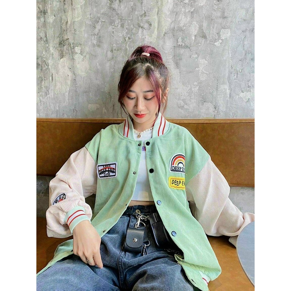 ÁO KHOÁC NHUNG NAM NỮ UNISEX KIỂU BOOMBER THÊU LOGO DEEP VIỀN TAY ĐỦ MÀU HỒNG, ĐEN, XANH CAO CẤP UTI ĐỦ SIZE | BigBuy360 - bigbuy360.vn