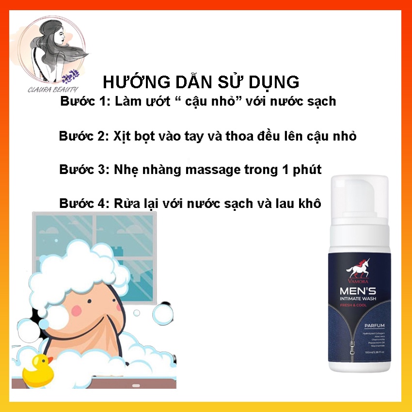 [ SỐ LƯỢNG CÓ HẠN] Dung Dịch Vệ Sinh Nam Dạng Bọt Hương Nước Hoa VAMORA 100ml Tặng Bông Tây Trang CLAURA BEAUTY