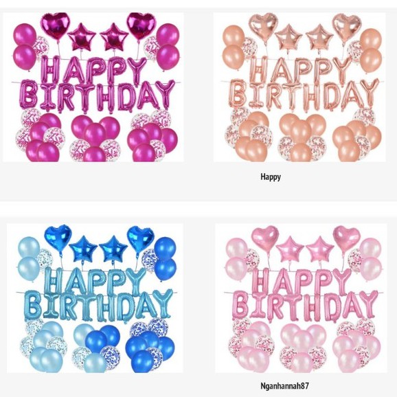 Set bong bóng sinh nhật BÓNG KIM TUYẾN happy birthday tim sao trang trí sinh nhật