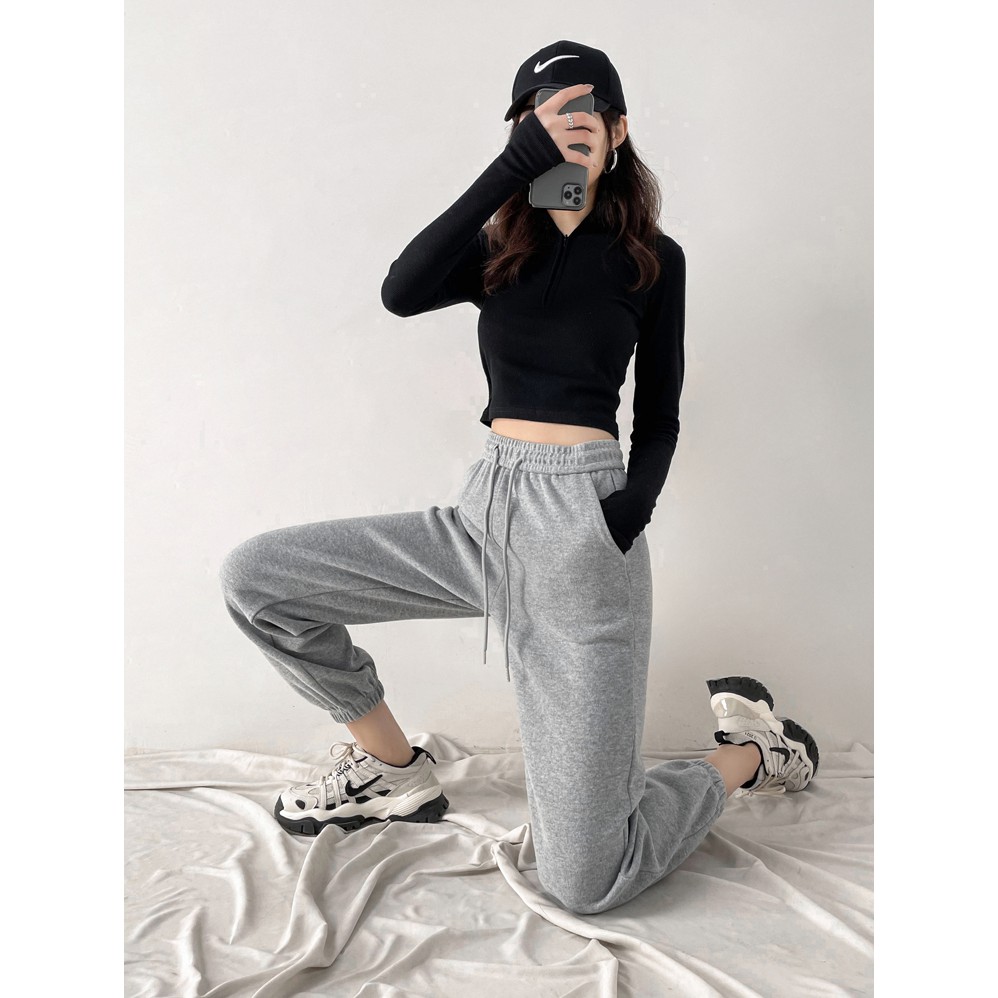 Quần thể thao XIAOZHAINV ống rộng lưng phối dây rút cho nữ size S- 4XL