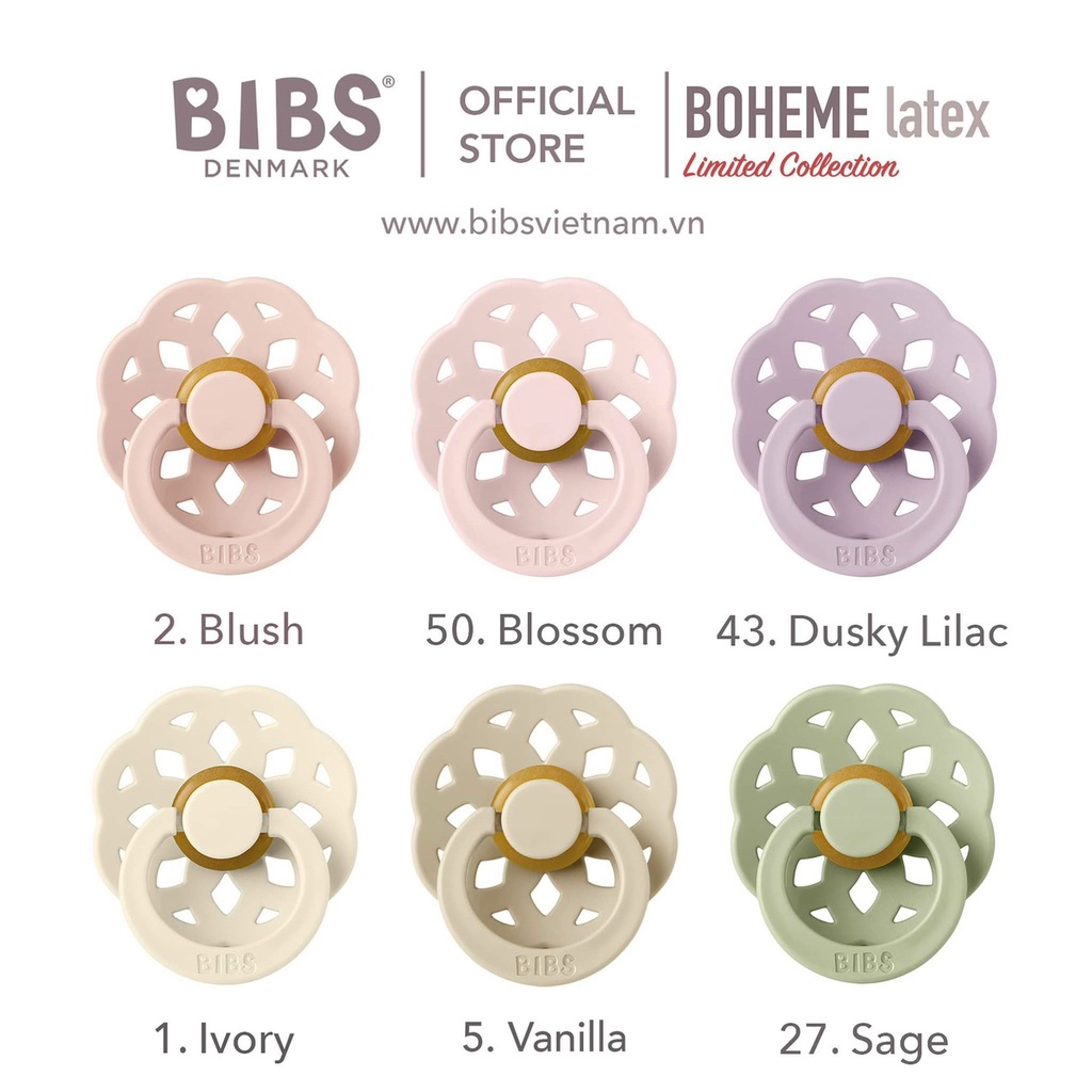 TI NGẬM BIBS BOHEME, TI GIẢ BOHEME CHÍNH HÃNG NÚM CAO SU TRÒN SIZE 1-2