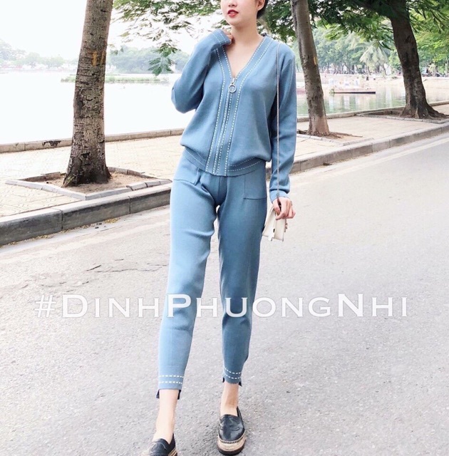 Bộ set len cồ V viền