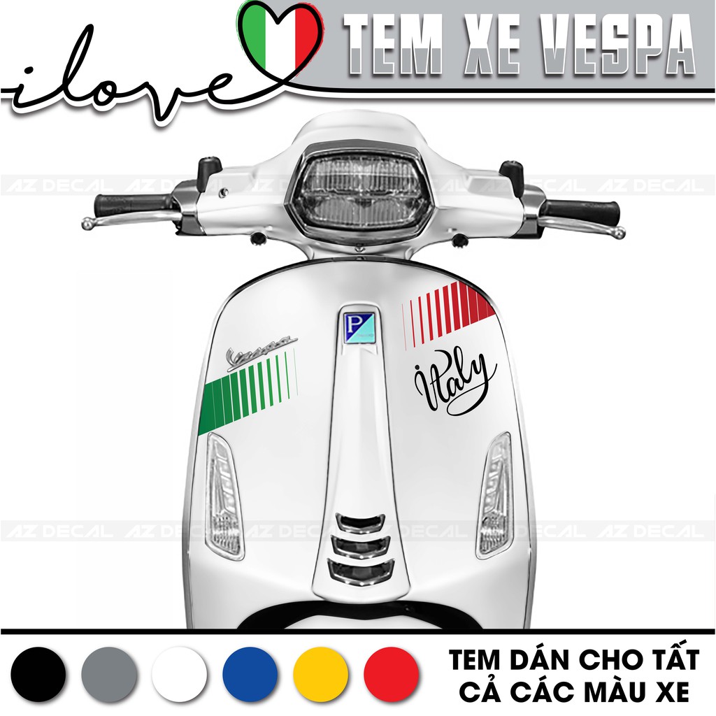 Tem Xe Vespa Sprint/LX/GTS Thiết Kế Mix Màu Cờ Italy Mới Lạ | 010 | Tem Rời PVC 5 Lớp Dễ Dán Tại Nhà Với Khuôn Cắt Sẵn