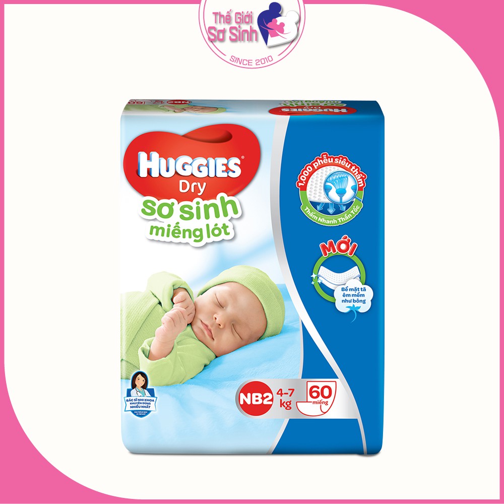 Tã Lót Huggies NB2 60, NB1 100 - Thoáng Mát, An Toàn, Vận Động Linh Hoạt Cho Bé - Thế Giới Sơ Sinh