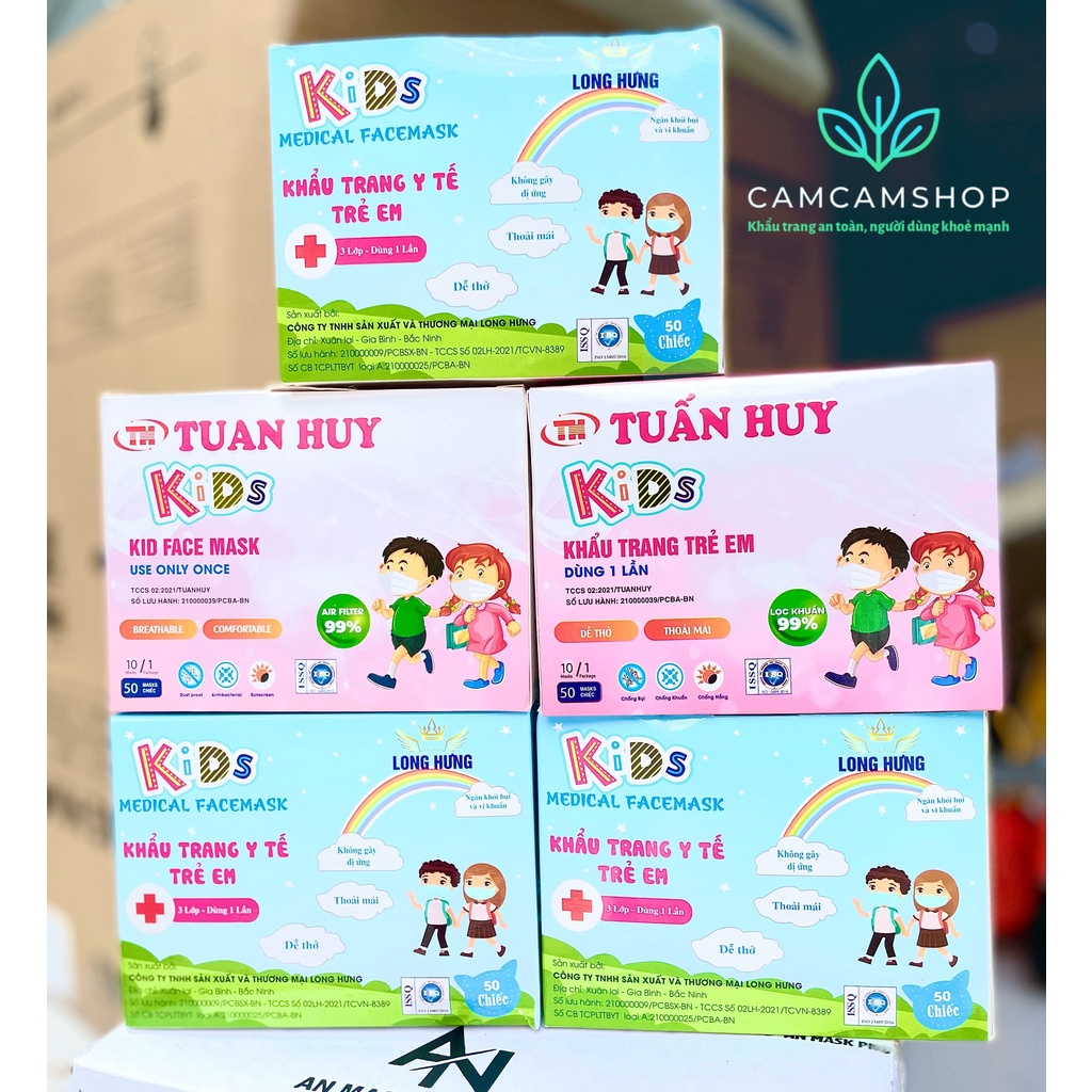 Combo 50 chiếc khẩu trang y tế Long Hưng cho bé 4-10 tuổi