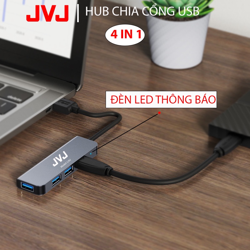 Hub USB typec C4 JVJ 4 trong 1 cổng chuyển đổi chia cổng Type-C/USB sang USB 3.0/2.0 cho MacBook laptop - Bảo hành 2 năm