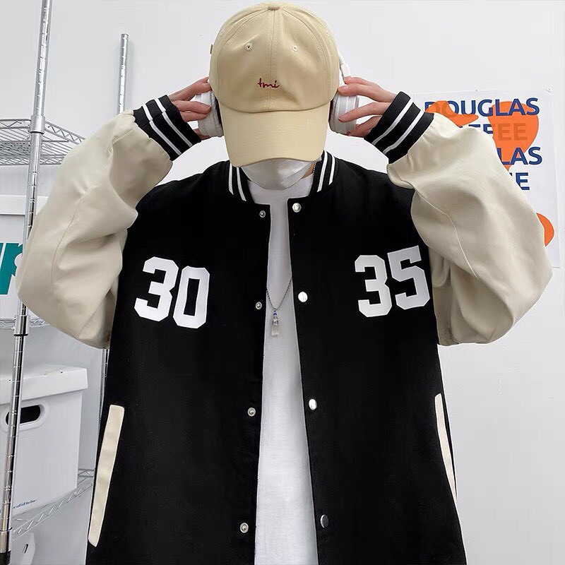 Áo khoác nam nữ bomber thời trang unisex kiểu bấm cúc phối tay in chữ đẹp form rộng phong cách hàn quốc sành điệu