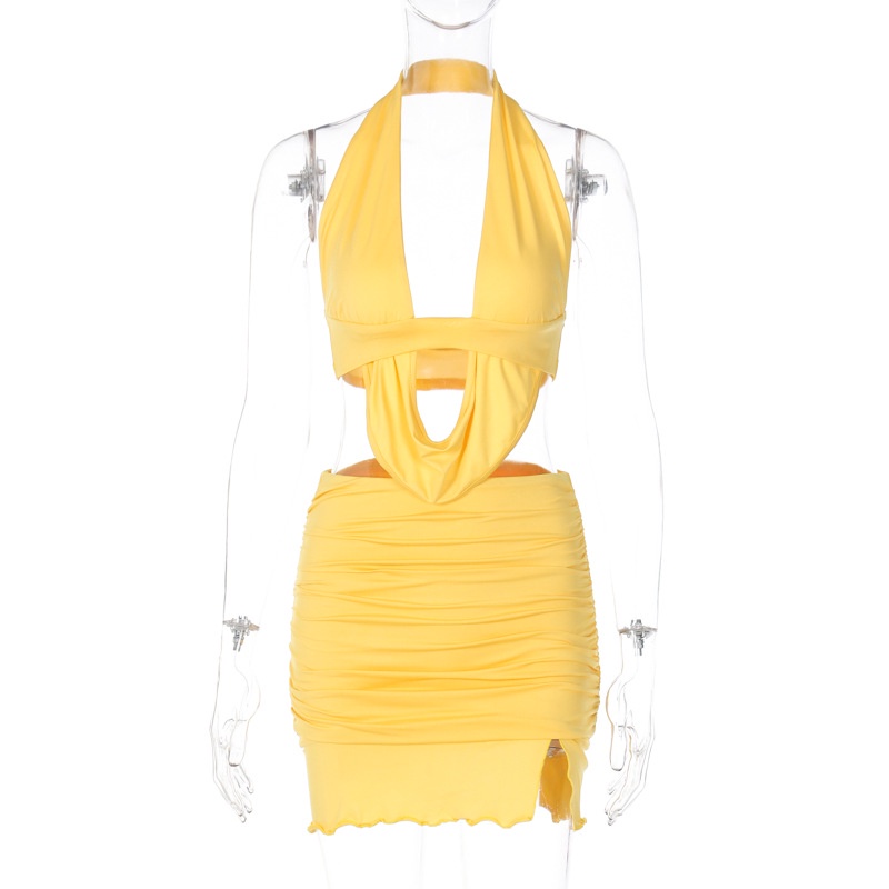 Bộ Áo Tank Top Cổ Chữ V Khoét Sâu Hở Lưng + Chân Váy Lưng Cao Xẻ Tà Gợi Cảm Cho Nữ