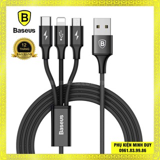 Cáp sạc và truyền dữ liệu tốc độ cao Baseus Rapid Series tích hợp 3 đầu Lightning, Type-C và Micro