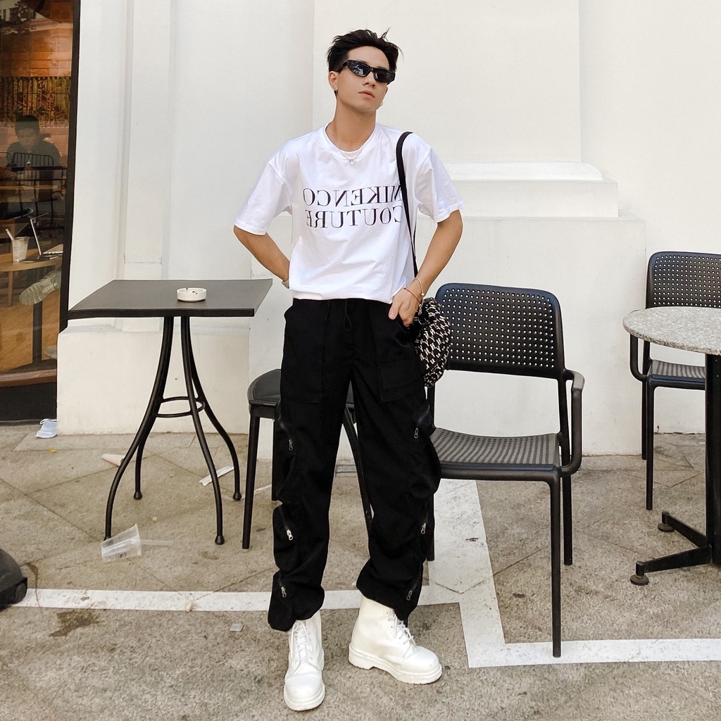 Áo thun tay lỡ Mikenco Couture chữ ngực BIGOMALL - Áo phông nam nữ unisex form rộng 65kg