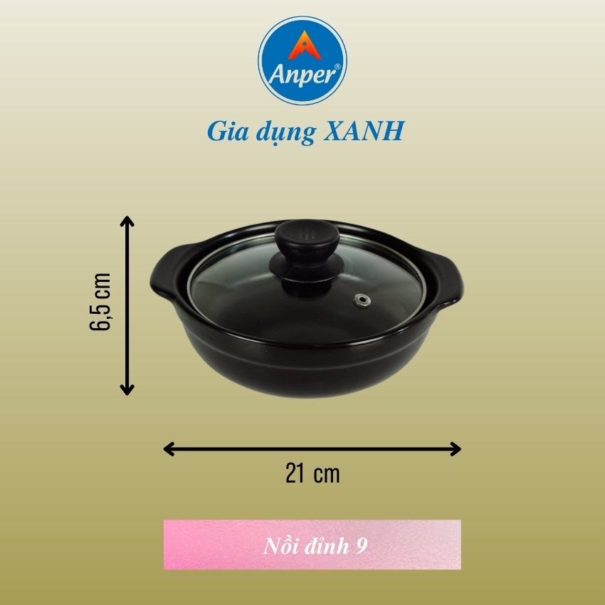 Nồi Đất 840ml Anper Cạn Nắp Kính  Men Chống Dính (KO Bếp Từ) Nồi Đất Hàn Quốc , Nồi Kho Quẹt , Kho Cá , Kho Thịt Đ9