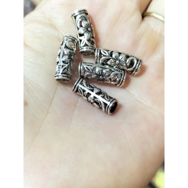 Charm ống khắc hoa văn xưa bạc S925 vĩnh viễn bảo hành
