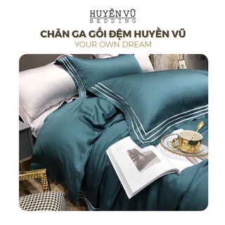 Bộ chăn ga gối TENCEL thêu viền 3 sọc HÀNG CAO CẤP CHẤT LƯỢNG - CHĂN GA GỐI ĐỆM HUYỀN VŨ