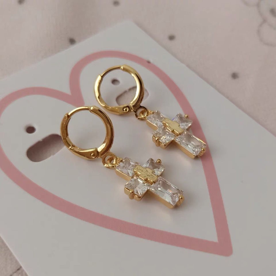Khuyên Tai Hình Thánh Giá Đính Đá Zircon Tinh Xảo Phong Cách Hip Hop Thời Trang Cho Nam Và Nữ