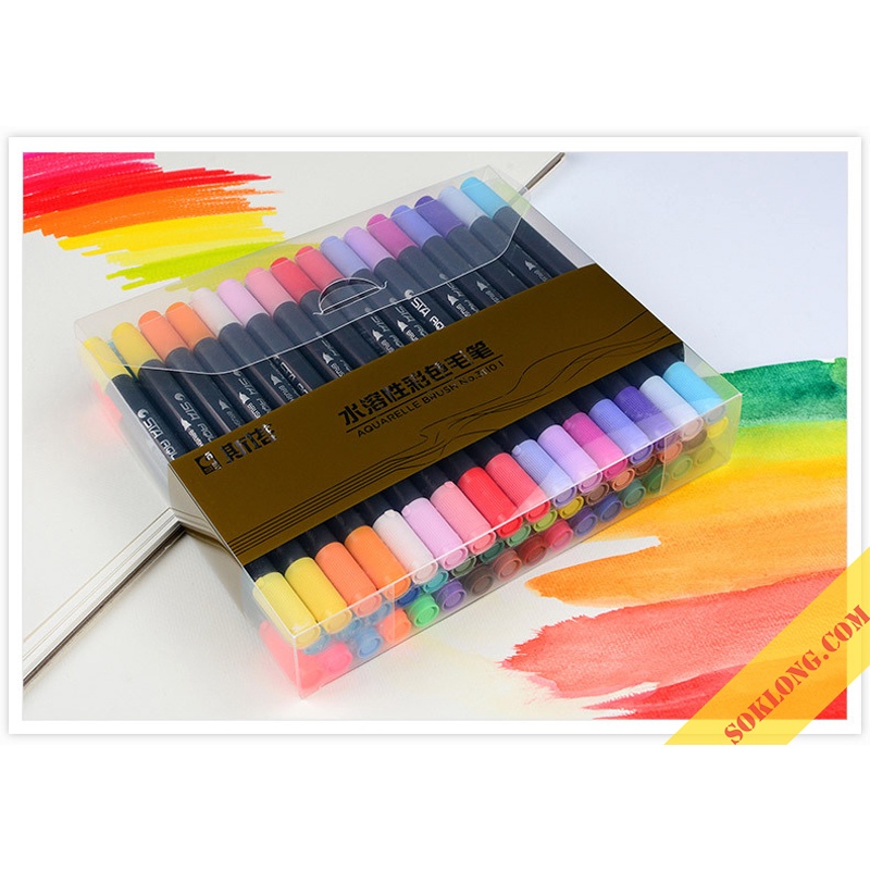 Bộ 12 bút brush 2 đầu gồm ngòi lông mềm + ngòi fine B01 Tuệ Minh