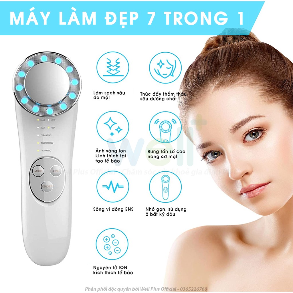 Máy Massage Mặt Đa Năng 7 trong 1 Đẩy Tinh Chất ION Dưỡng Da Hiệu Quả - Máy Mát Xa Mặt Điện Di Công Nghệ Châu Âu