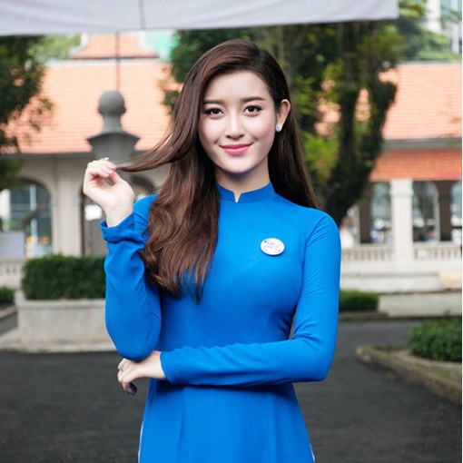 Freeship 99k TQ_BỘ ÁO DÀI CHIFFON XANH DA TRỜI MAY TRUYỀN THỐNG