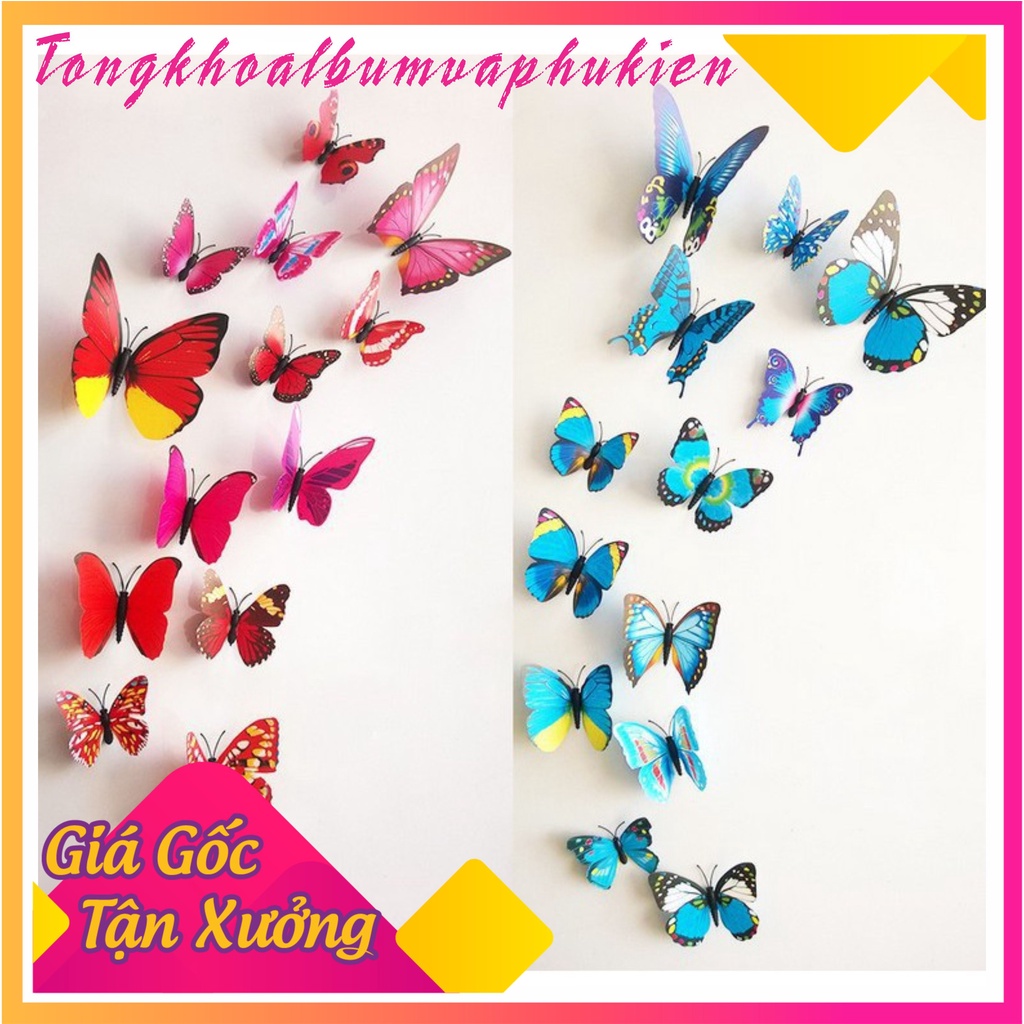 Bộ 12 Con Bướm 3D to nhỏ trang trí nhà cửa