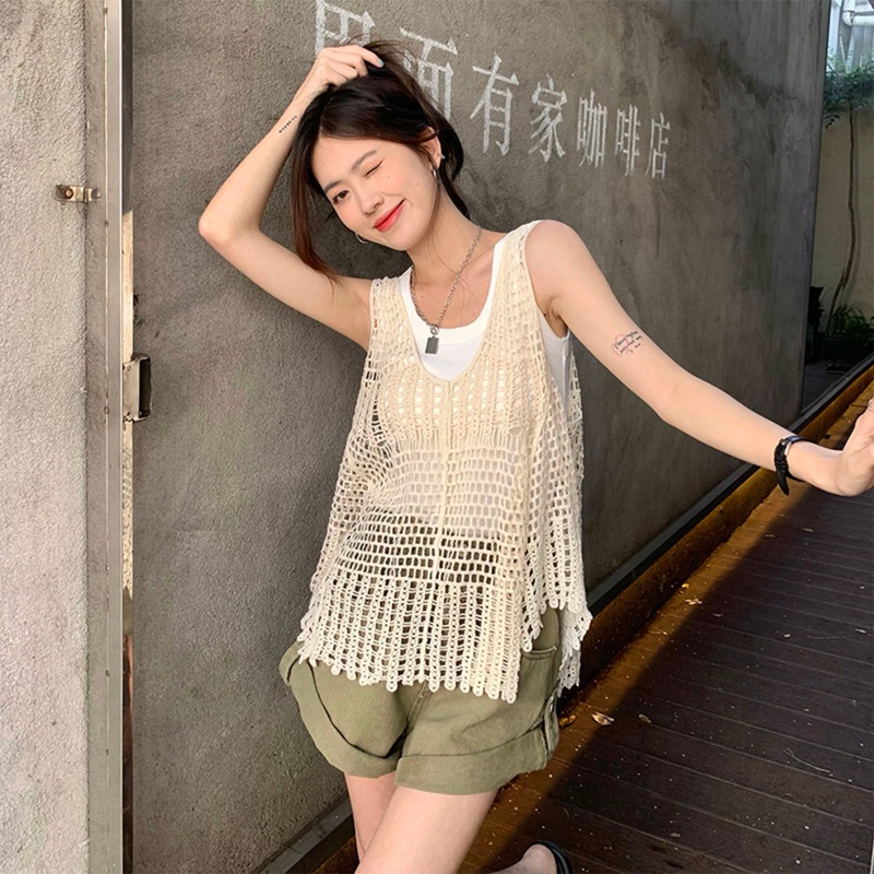 Áo Nữ Dệt Kim Không Tay Cổ Chữ V Sâu Gợi Cảm