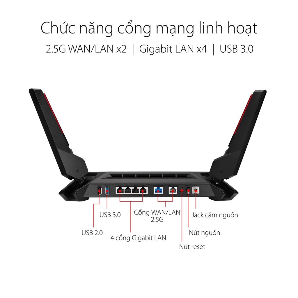 Router Wifi 6 ASUS GT-AX6000 Chuẩn AX6000 Hai Băng Tần Kép (Cực Hầm Hố Dành Cho Game Thủ) - Hàng Chính Hãng