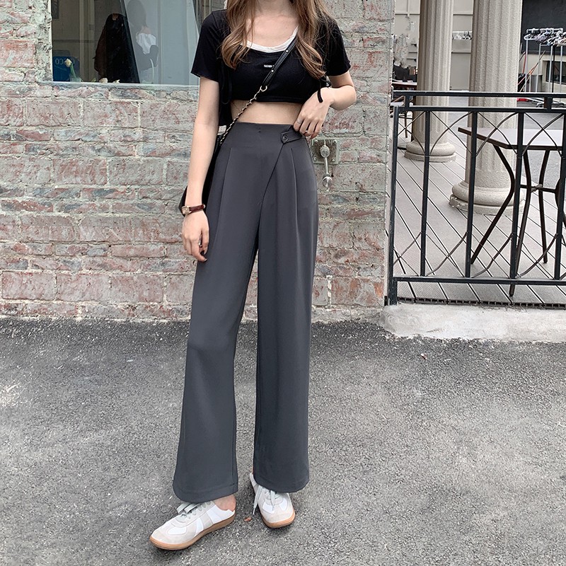 Ba tiêu chuẩn Qichun Summer Hàn Quốc phiên bản mới của quần ống rộng cạp cao, cạp cao, quần suit eo thun, giá thực tế