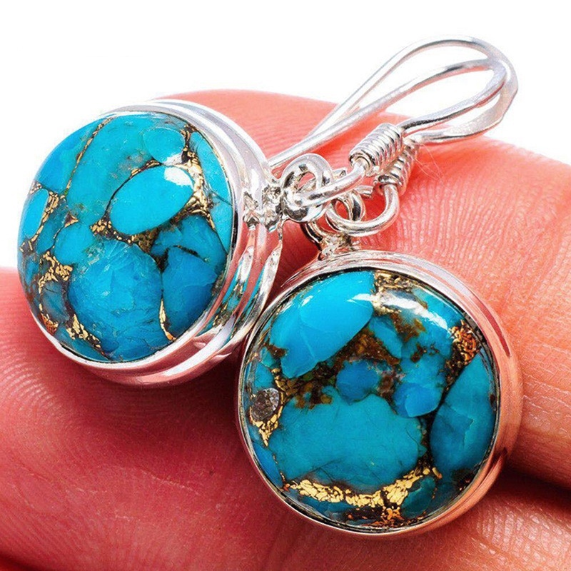 Đôi Khuyên Tai Mạ Bạc Đính Đá Turquoise Thời Trang Cho Nữ