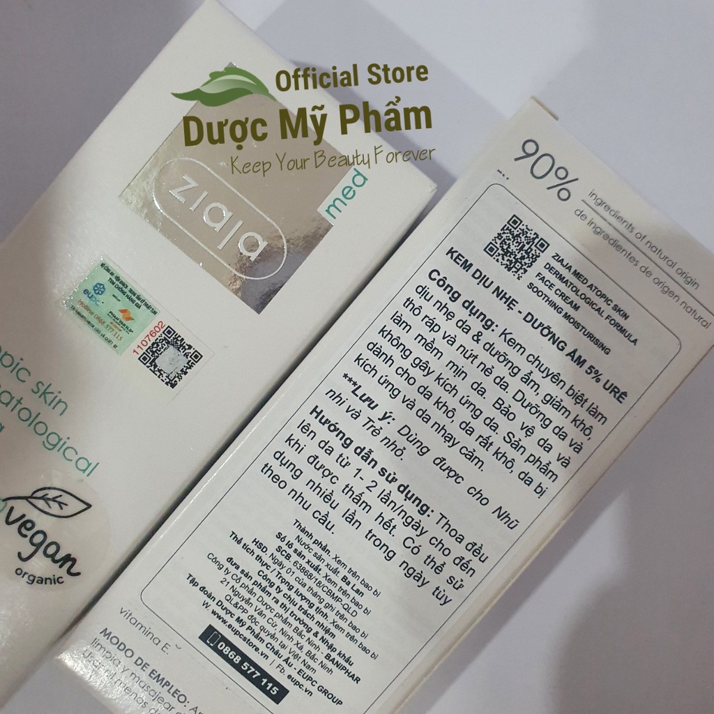 Kem Dịu Nhẹ Dưỡng Ẩm 5% Urê - Ziaja Med Atopic Skin Dermatological Formula Atopy Ure 50ml