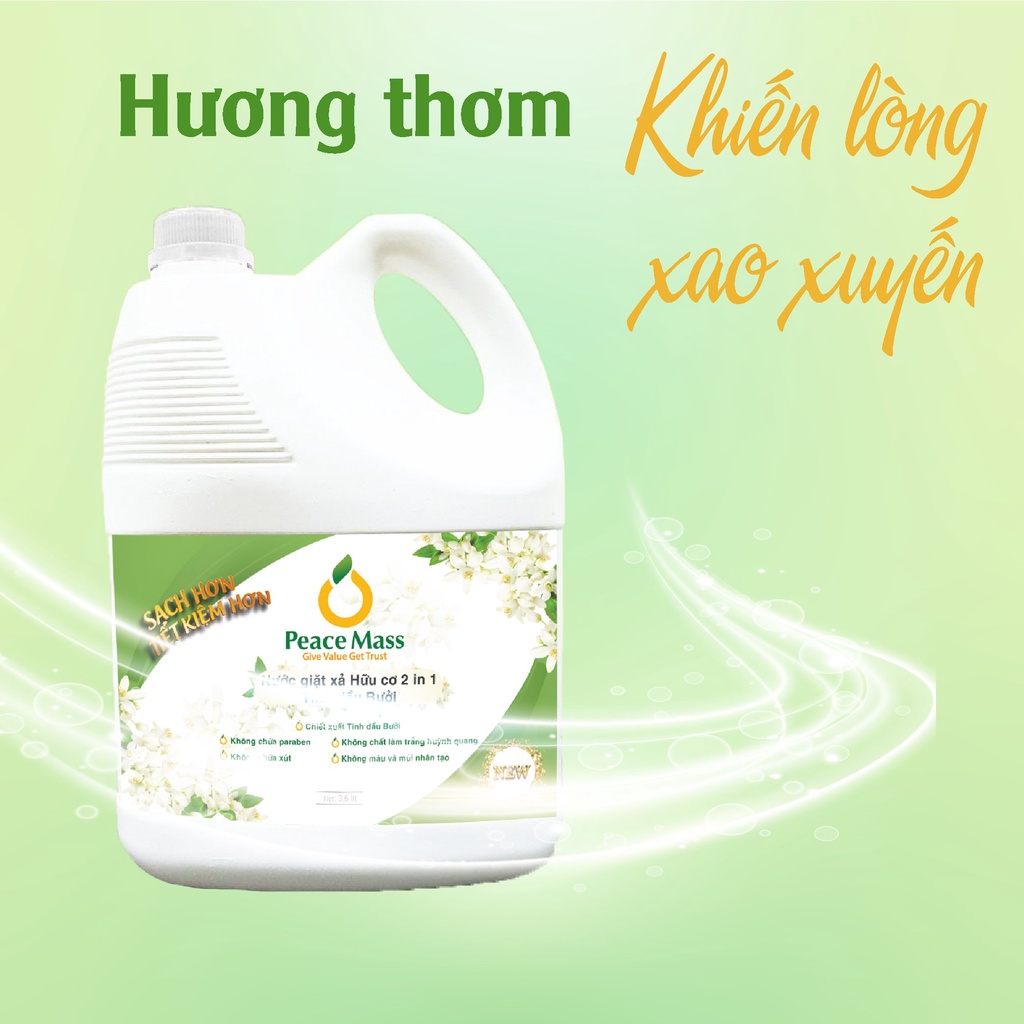 [AN TOÀN][THUỘC NHÓM SP LÀNH TÍNH/HỮU CƠ] Nước Giặt Xả Gốc Thực Vật Peace Mass 2in1 3.6l Đánh Bay Vết Bẩn Cứng Đầu