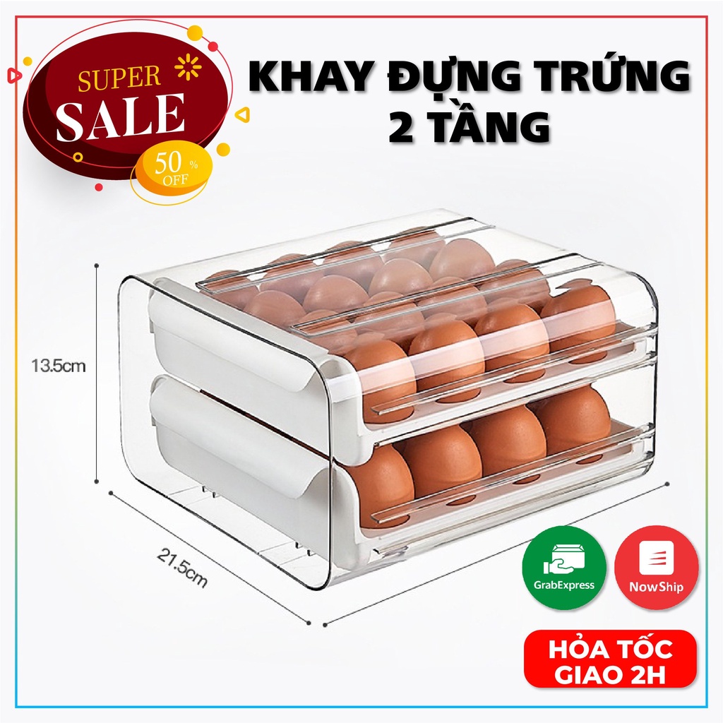 Hộp Đựng Trứng Tủ Lạnh 2 Tầng Sức Chứa 32 Ô, Có Ngăn Kéo Tiện Lợi, Dễ Dàng Xếp Chồng Tiết Kiệm Diện Tích Tủ Lạnh