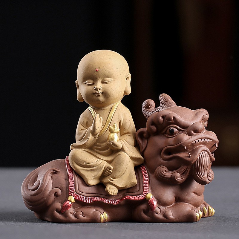 TƯỢNG TAM THÁNH CƯỠI LINH THÚ GỐM TỬ SA- BỘ TƯỢNG PHẬT TAM THÁNH SIÊU ĐẸP GIÁ SIÊU TỐT
