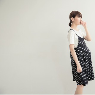 Đầm yếm bầu 2 dây chấm bi cotton mát B15