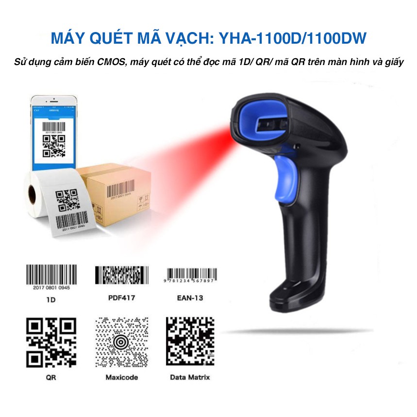 Máy quét mã vạch không dây YHD máy bắn mã vạch cầm tay Barcode 1D 2D chính hãng MINPRO - Bảo hành 1 năm