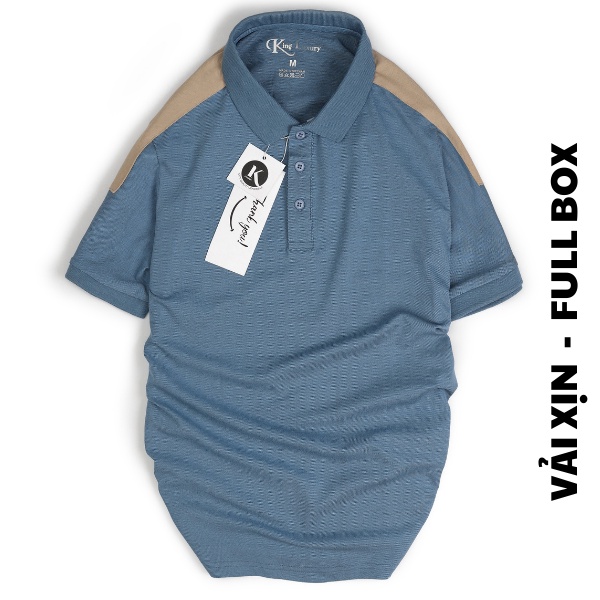 Áo thun polo nam KINGMEN vải cotton cá sấu đẹp cao cấp màu đen trăng xanh tay ngắn cổ bẻ - PL06 - Fullbox