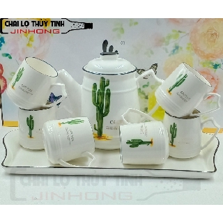 Bộ ấm chén khay xương rồng gốm sứ l8-46 ms06