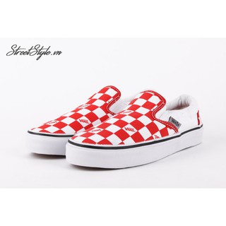 Giày Slip On Caro Đỏ Trắng - VASLO-DOTRLOGO