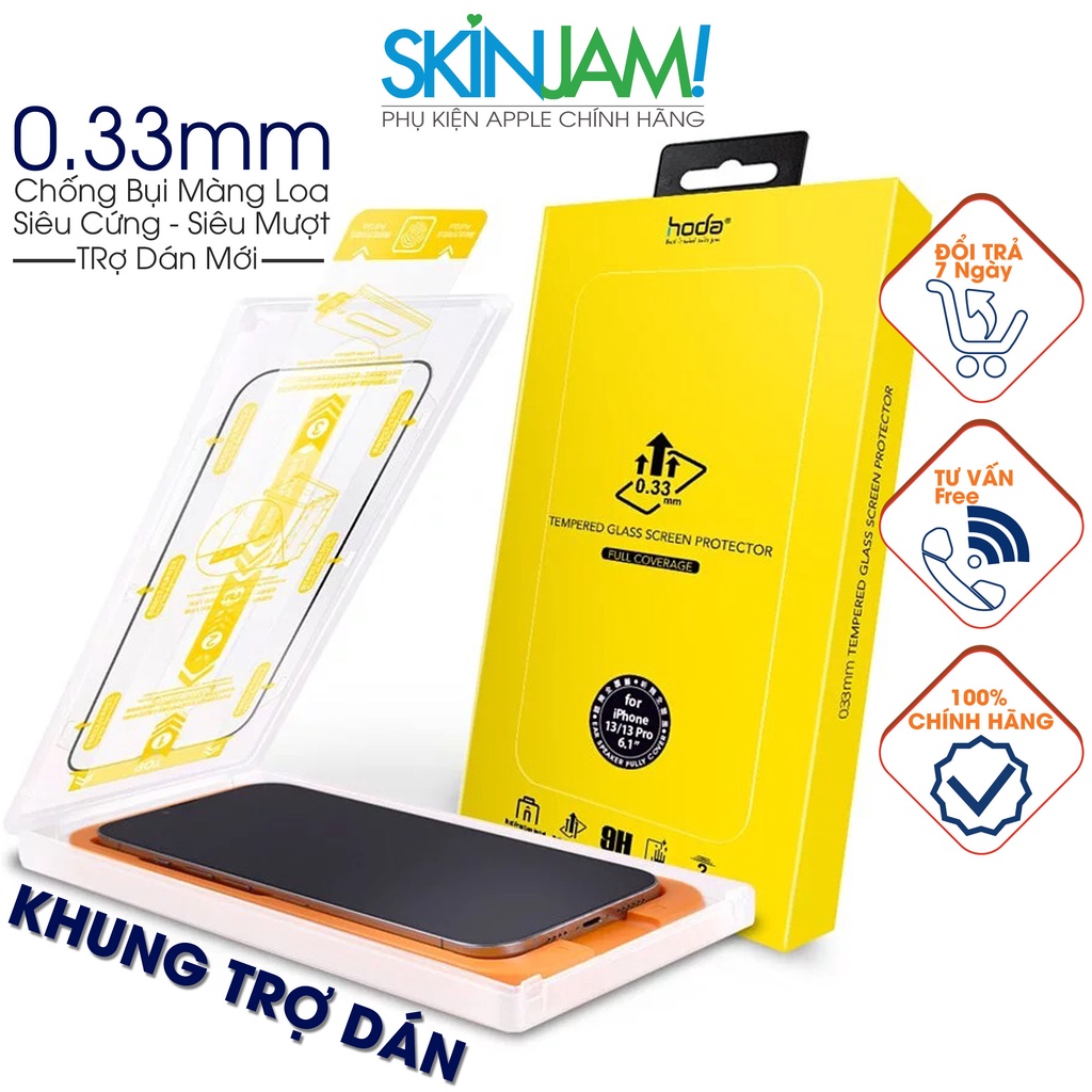 Cường Lực iP 14 HODA 0.33 mm Full Coverage Chống Bụi Màng Loa 13/13Pro/13Promax/14/14Pro/14Promax Hàng Chính Hãng Hoda