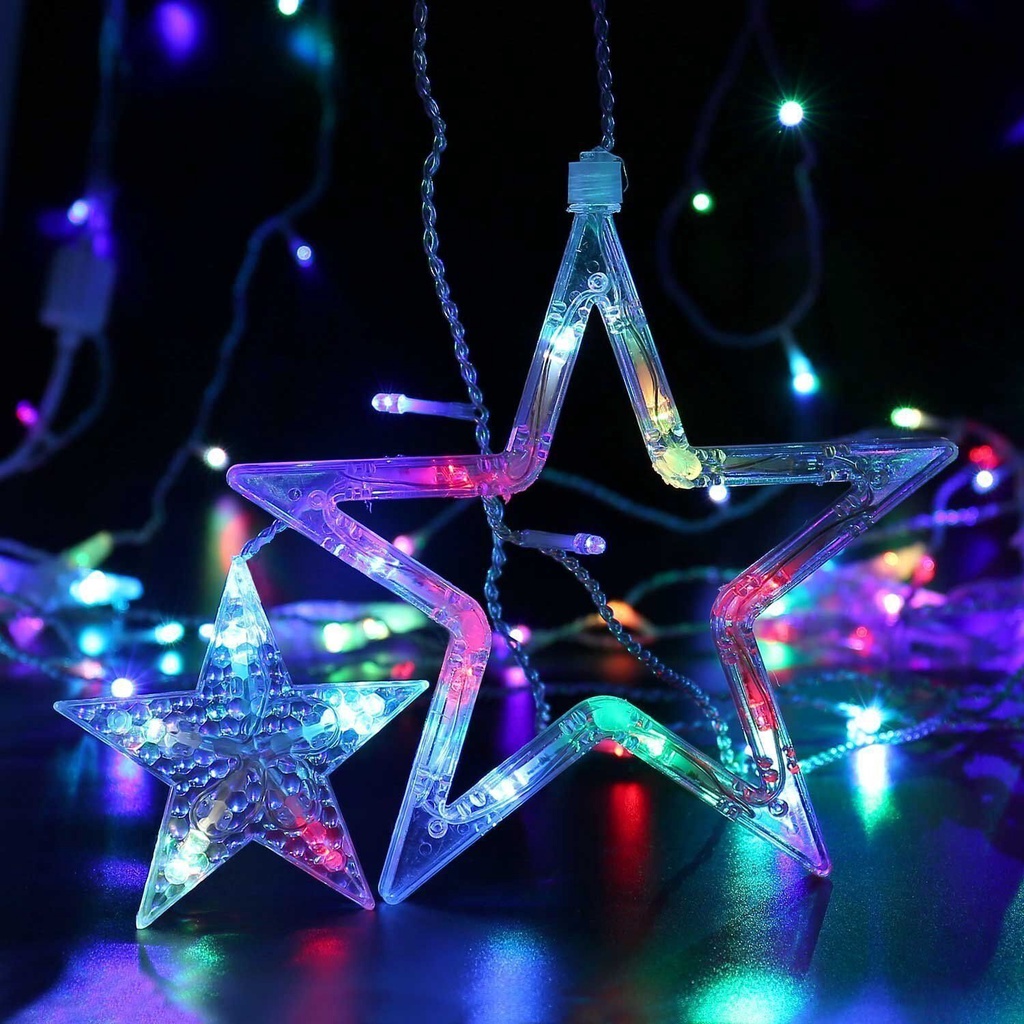 Dây Đèn LED Trang Trí Rèm Cửa 3.5M Hình Ngôi Sao / Mặt Trăng / Ngôi Sao Chống Thấm Nước