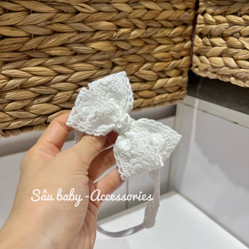 Băng đô turban ren trắng Hàn Quốc cho bé