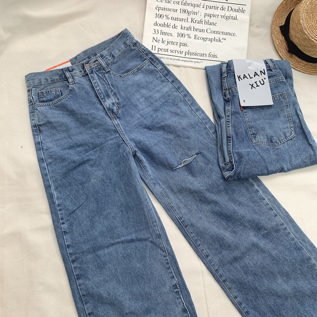FS50K_Quần Jeans Nữ Ống Rộng Phối Rách OHS423 | BigBuy360 - bigbuy360.vn