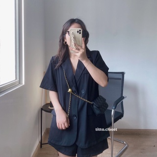 Set áo blazer 3 cúc xẻ lưng + quần shorts - titto closet