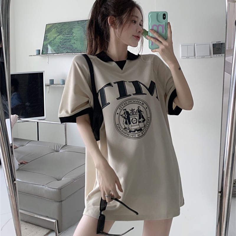 Áo Thun polo Tay Ngắn Dáng Rộng In Chữ Thời Trang Cho Nữ