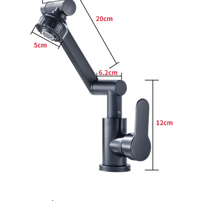 Vòi bồn rửa mặt, vòi Lavabo Nóng lạnh sơn tĩnh điện ĐEN xoay 720 độ siêu tiện dụng tặng kèm dây cấp Nóng lạnh